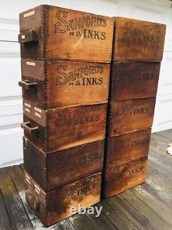 10 Old Antique Wooden Boxes Crates Sanford's Ink Jointed Corners 10 x 8 x 6