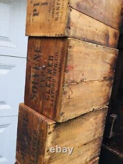 10 Old Antique Wooden Boxes Crates Sanford's Ink Jointed Corners 10 x 8 x 6