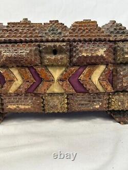 1890s incredible tramp art victorian sewing box multi layer carved