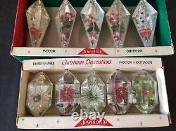 19 VTG JEWELBRITE By DECOR DIORAMA PIXIE CANDY CANE FLOWER XMAS ORNAMENTS BOXES