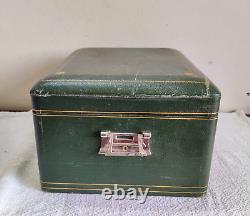 1920 Vintage Royal Green 5 Compartment Mirror Jewelry Box Original Key Rare V263