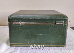 1920 Vintage Royal Green 5 Compartment Mirror Jewelry Box Original Key Rare V263