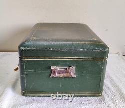 1920 Vintage Royal Green 5 Compartment Mirror Jewelry Box Original Key Rare V263