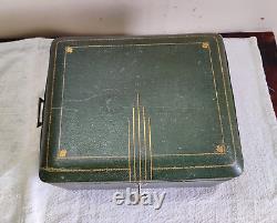 1920 Vintage Royal Green 5 Compartment Mirror Jewelry Box Original Key Rare V263