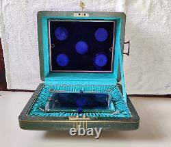 1920 Vintage Royal Green 5 Compartment Mirror Jewelry Box Original Key Rare V263