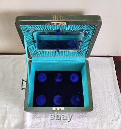 1920 Vintage Royal Green 5 Compartment Mirror Jewelry Box Original Key Rare V263