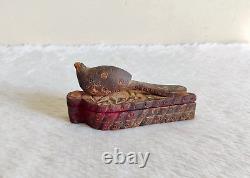 1920s Vintage Handmade Bird Figure On Top 2 Compartment Wooden Box W292