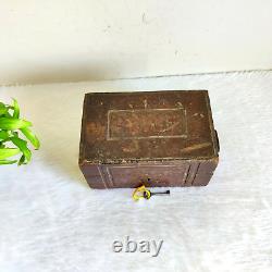 1920s Vintage Handmade Brass Artwork Money Chest Treasure Box Wooden Box W783