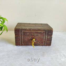 1920s Vintage Handmade Brass Artwork Money Chest Treasure Box Wooden Box W783