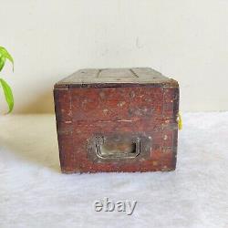 1920s Vintage Handmade Brass Artwork Money Chest Treasure Box Wooden Box W783