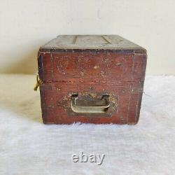 1920s Vintage Handmade Brass Artwork Money Chest Treasure Box Wooden Box W783