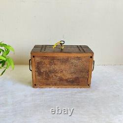 1920s Vintage Handmade Brass Artwork Money Chest Treasure Box Wooden Box W783