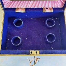 1920s Vintage Mirror Fitted Lithograph 3 Compartments Jewellery Box TB1164