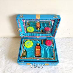 1940s Vintage Beautiful Blue Cosmetic Mirror Make Up Accessories Box V246