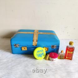 1940s Vintage Beautiful Blue Cosmetic Mirror Make Up Accessories Box V246