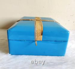1940s Vintage Beautiful Blue Cosmetic Mirror Make Up Accessories Box V246