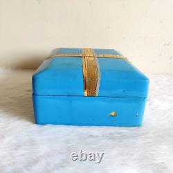 1940s Vintage Beautiful Blue Cosmetic Mirror Make Up Accessories Box V246