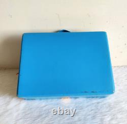 1940s Vintage Beautiful Blue Cosmetic Mirror Make Up Accessories Box V246
