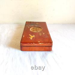 1940s Vintage Handmade Flying Sparrow Graphics Wooden Box Collectible Japan W382