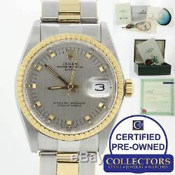 1976 VTG COMPLETE Rolex Date 1505 Two Tone 14k Gold 34mm Watch Box Papers S8