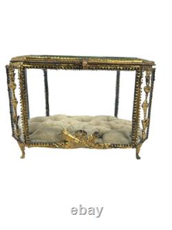 19th C Antique French Louis XVI Ormolu Beveled Glass Jewelry Casket Vitrine Box