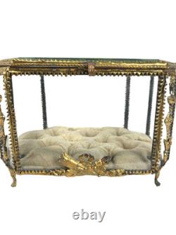 19th C Antique French Louis XVI Ormolu Beveled Glass Jewelry Casket Vitrine Box