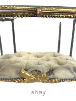 19th C Antique French Louis XVI Ormolu Beveled Glass Jewelry Casket Vitrine Box