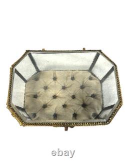 19th C Antique French Louis XVI Ormolu Beveled Glass Jewelry Casket Vitrine Box
