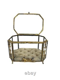 19th C Antique French Louis XVI Ormolu Beveled Glass Jewelry Casket Vitrine Box