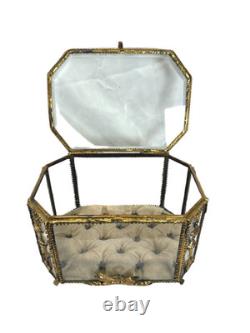 19th C Antique French Louis XVI Ormolu Beveled Glass Jewelry Casket Vitrine Box