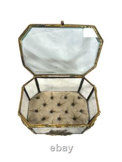 19th C Antique French Louis XVI Ormolu Beveled Glass Jewelry Casket Vitrine Box