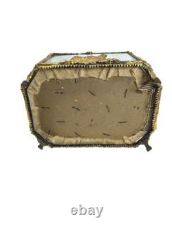 19th C Antique French Louis XVI Ormolu Beveled Glass Jewelry Casket Vitrine Box