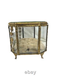 19th C Antique French Louis XVI Ormolu Beveled Glass Jewelry Casket Vitrine Box