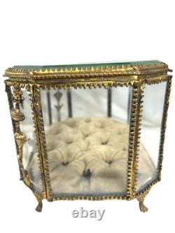 19th C Antique French Louis XVI Ormolu Beveled Glass Jewelry Casket Vitrine Box