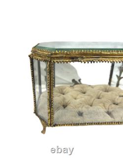19th C Antique French Louis XVI Ormolu Beveled Glass Jewelry Casket Vitrine Box