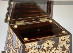 19th C Indo-Portuguese Ebony Bone Inlaid Box Goa Colonial Antique Superb