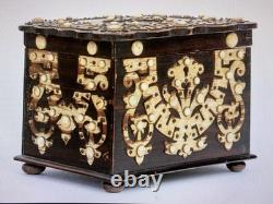 19th C Indo-Portuguese Ebony Bone Inlaid Box Goa Colonial Antique Superb