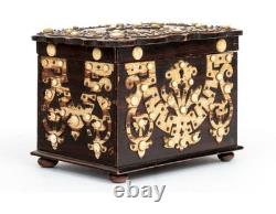 19th C Indo-Portuguese Ebony Bone Inlaid Box Goa Colonial Antique Superb