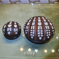2 Natural Vintage Rosewood Handmade Mother Of Pearl Jewelry Box Oily Wood