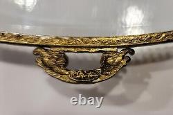 24k Gold Plated Vintage Matson Filigree Bird Flower Glass Jewelry Hinged Box