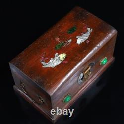 25 cm China natural Mahogany wood Jewelry Box inlay shell Wood Box Storage Box