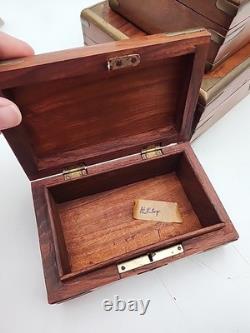 3 stacking Vintage Wood Brass Storage Box Old Hand Crafted storage