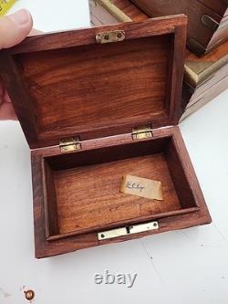 3 stacking Vintage Wood Brass Storage Box Old Hand Crafted storage