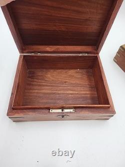 3 stacking Vintage Wood Brass Storage Box Old Hand Crafted storage