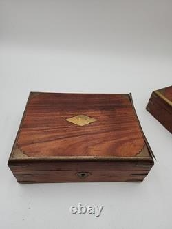3 stacking Vintage Wood Brass Storage Box Old Hand Crafted storage