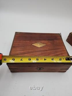 3 stacking Vintage Wood Brass Storage Box Old Hand Crafted storage
