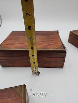 3 stacking Vintage Wood Brass Storage Box Old Hand Crafted storage
