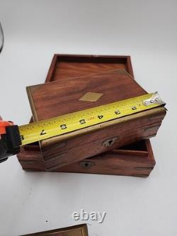 3 stacking Vintage Wood Brass Storage Box Old Hand Crafted storage