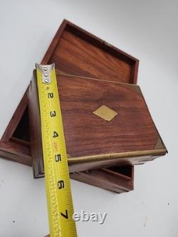 3 stacking Vintage Wood Brass Storage Box Old Hand Crafted storage