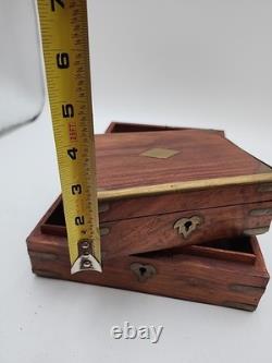 3 stacking Vintage Wood Brass Storage Box Old Hand Crafted storage